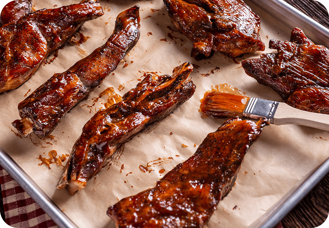 Barbecue ribs with sauce brush