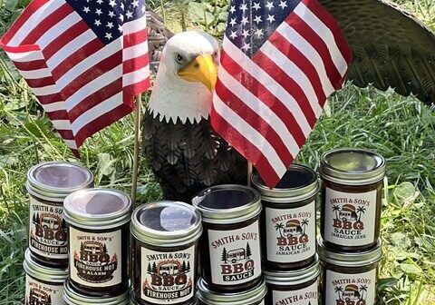 Patriotic display with eagle and sauces