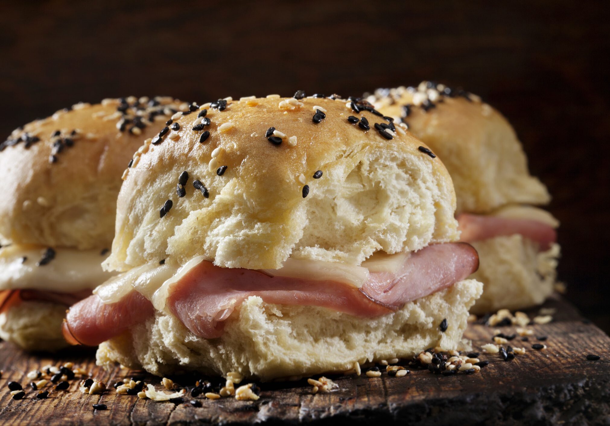 Ham and cheese slider on seeded dinner roll