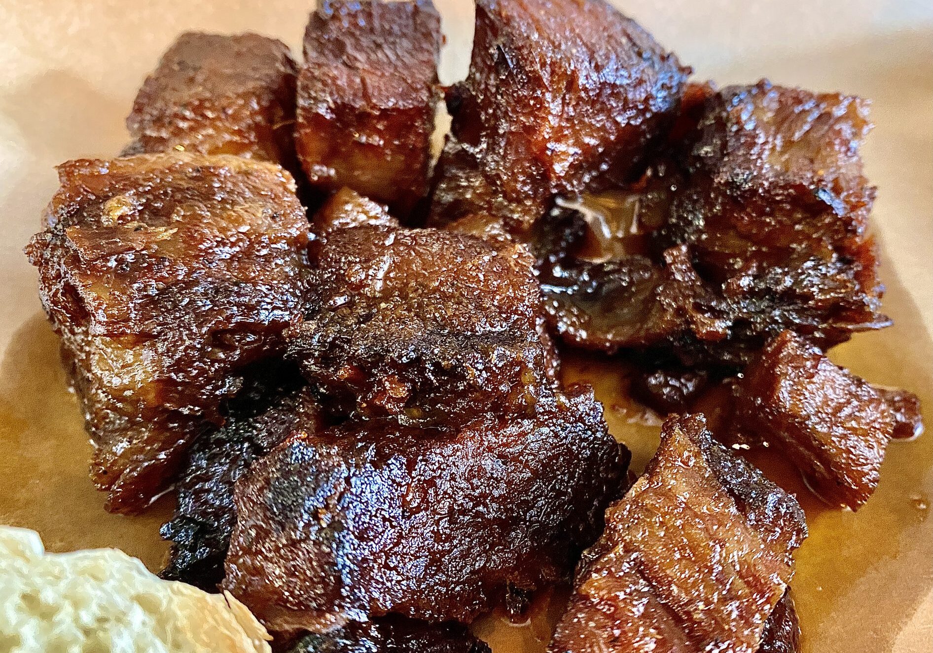 Glazed smoked beef burnt ends